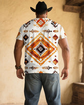 Men's Plus Size Creamy-white Western Denim Classic Color Printed V-Neck Short Sleeve T-Shirt